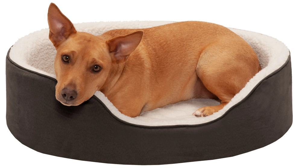 FurHaven Orthopedic Sherpa & Suede Oval Dog Bed - Large Size